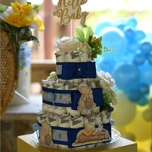 Blue and White Baby Shower Diaper Cake